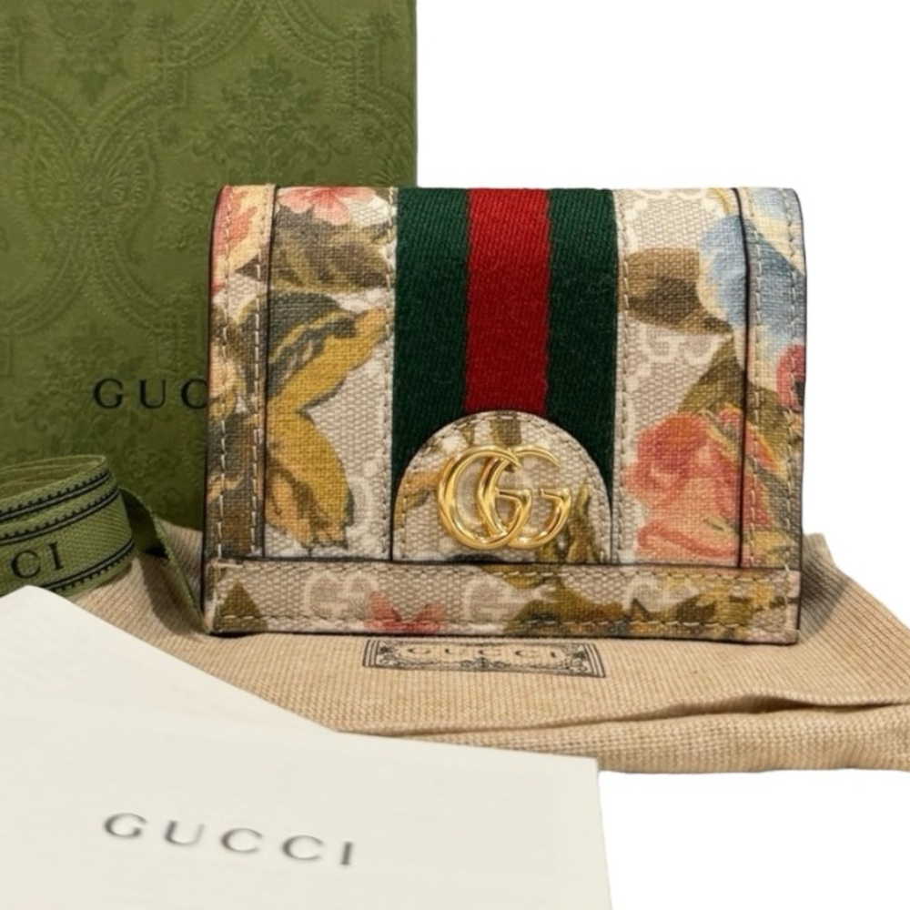 Gucci Floral Wallet with Red and Green Stripes